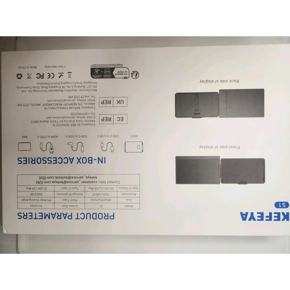NEW Unopened! KEFEYA S1 Laptop Screen Extender Dual Screen 1080p with Carry Case